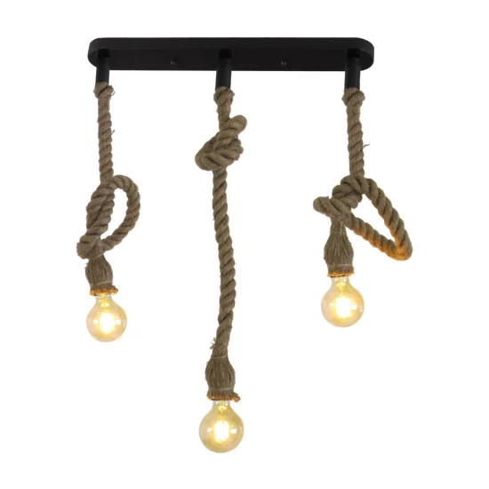 LÂMPADA DE TETO 3 LUZES DE CORDA DE BARCO