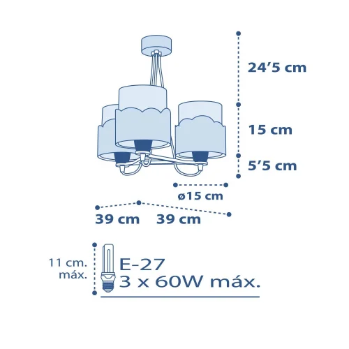 LÂMPADA INFANTIL 3 LUZES LUNARES E27 AZUL