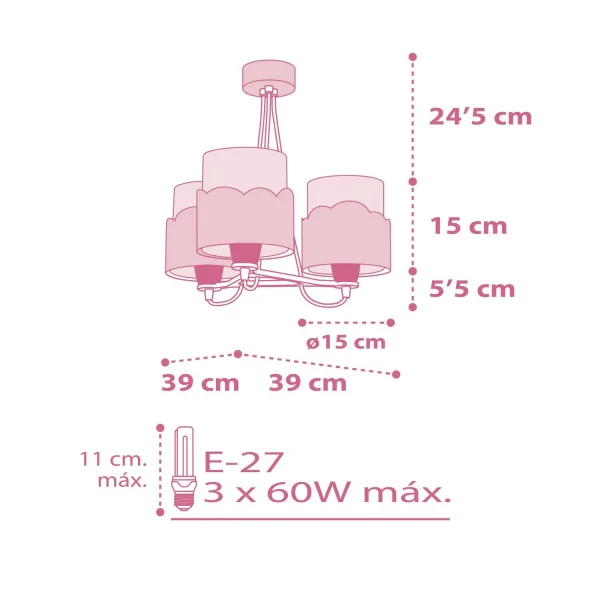 LÂMPADA INFANTIL 3 LUZES LUNARES E27 ROSA
