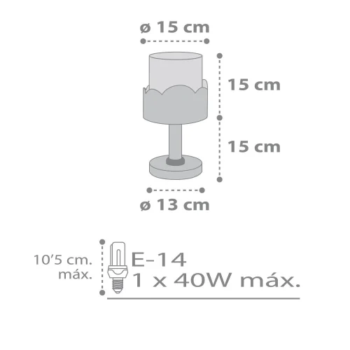 LUA E14 LÂMPADA DE MESA CINZA CRIANÇAS