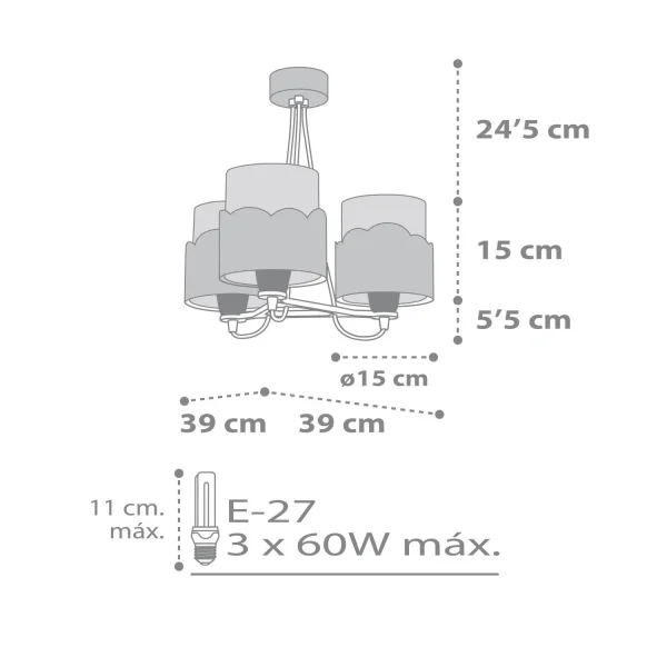 LÂMPADA INFANTIL 3 LUZES LUNARES E27 CINZA