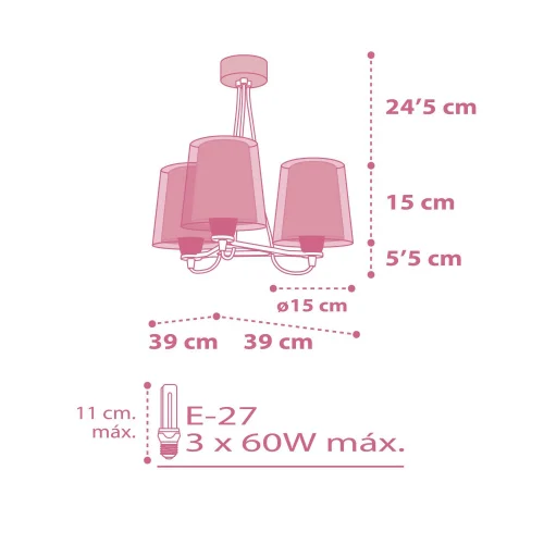 LÂMPADA INFANTIL 3 LUZES FLORES DOS SONHOS E27 ROSA
