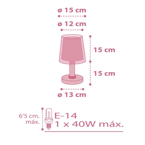 LÂMPADA DE MESA INFANTIL LUAR FLORES E14 ROSA