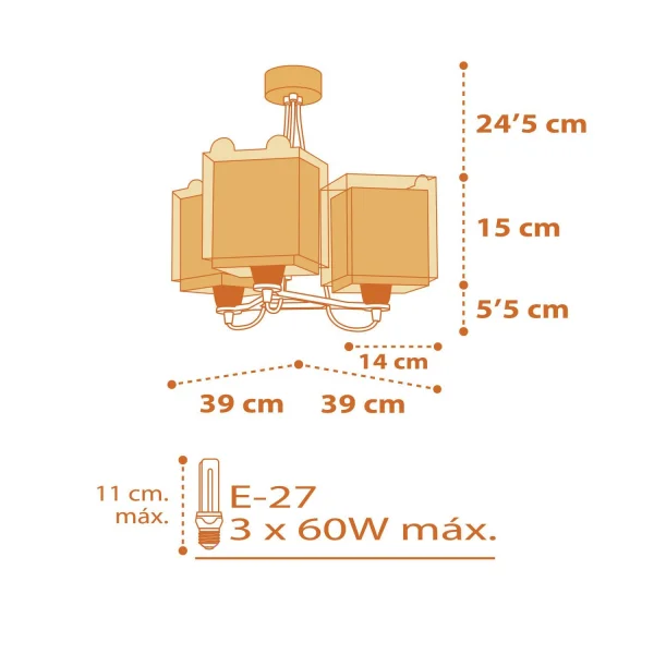 LÂMPADA INFANTIL 3 PEQUENAS LUZES TIGRE E27