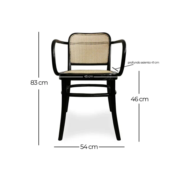 CADEIRA HANNAH COM APOIO DE BRAÇO DE MADEIRA PRETA RATTAN