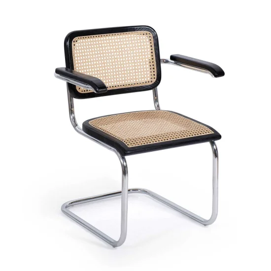 CADEIRA WEBSTER COM APOIOS DE BRAÇO PRETO RATTAN NATURAL