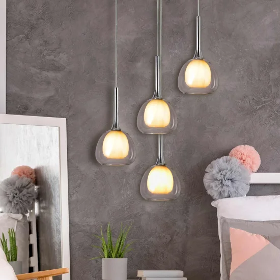 CANDEEIRO DE TETO 1 LUZ  VIDRO TRANSPARENTE EXTERIOR BRANCO INTERIOR Ø16,5 NOLINA 2