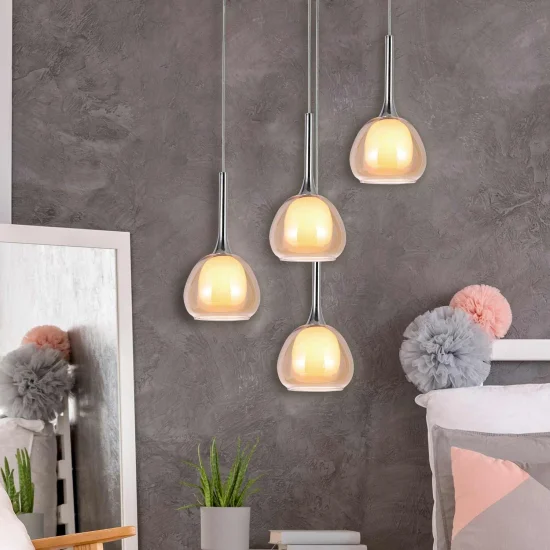 CANDEEIRO DE TETO 1 LUZ  VIDRO AMBRO EXTERIOR BRANCO INTERIOR Ø16,5 NOLINA 2