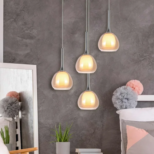 CANDEEIRO DE TETO 1 LUZ  VIDRO AMBRO EXTERIOR BRANCO INTERIOR Ø16,5 NOLINA