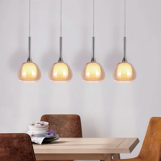 CANDEEIRO DE TETO 4 LUZES VIDRO ÂMBAR EXTERIOR BRANCO INTERIOR NOLINA