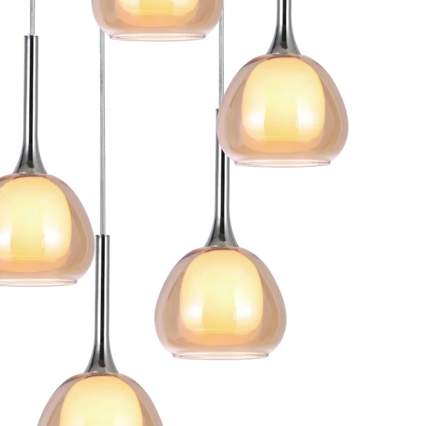 CANDEEIRO DE TETO 5 LUZES VIDRO EXTERIOR ÂMBAR INTERIOR BRANCO Ø45 NOLINA