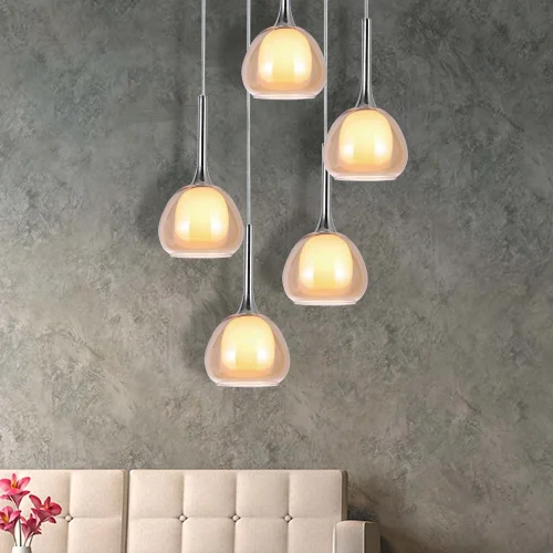 CANDEEIRO DE TETO 5 LUZES VIDRO EXTERIOR ÂMBAR INTERIOR BRANCO Ø45 NOLINA