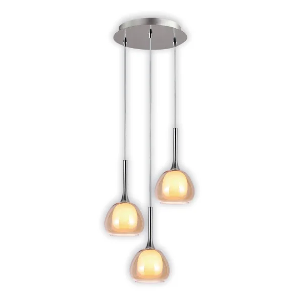 CANDEEIRO DE TETO 3 LUZES VIDRO EXTERIOR ÂMBAR VIDRO INTERIOR BRANCO Ø38 NOLINA