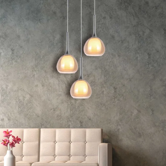 CANDEEIRO DE TETO 3 LUZES VIDRO EXTERIOR ÂMBAR VIDRO INTERIOR BRANCO Ø38 NOLINA