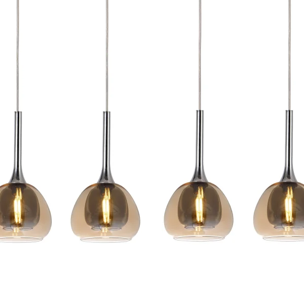 CANDEEIRO DE TETO 4 LUZES VIDRO EXTERIOR ÂMBAR INTERIOR FUMÉ NOLINA