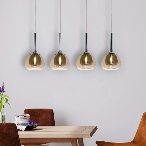 CANDEEIRO DE TETO 4 LUZES VIDRO EXTERIOR ÂMBAR INTERIOR FUMÉ NOLINA