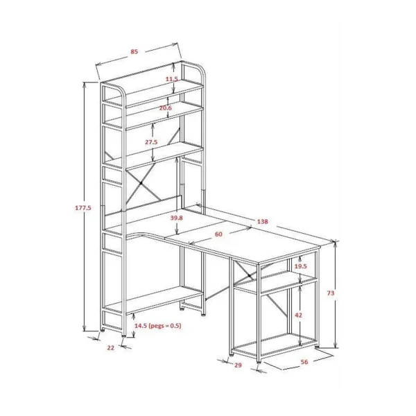 MESA DE SECRETÁRIA COM PRATELEIRAS COR CARVALHO SWINDON