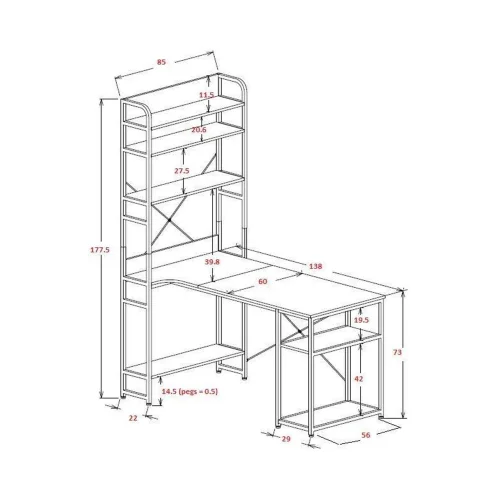 MESA DE SECRETÁRIA COM PRATELEIRAS COR CARVALHO SWINDON
