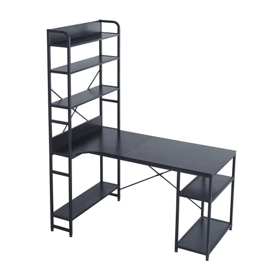 MESA DE SECRETÁRIA COM PRATELEIRAS COR PRETO SWINDON
