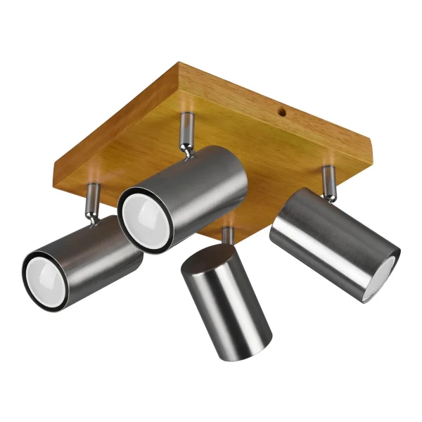 PLAFÓN DE TECHO GRAFTON 4 LUCES MARRÓN CLARO NÍQUEL MATE