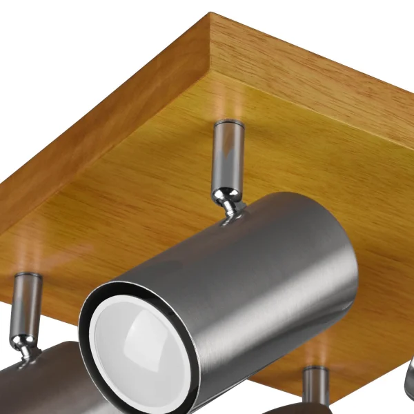 PLAFÓN DE TECHO GRAFTON 4 LUCES MARRÓN CLARO NÍQUEL MATE