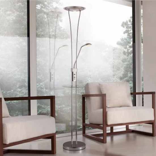 LÂMPADA EM PÉ LED ARTEMIS 18W +5W 3000K USB NÍQUEL