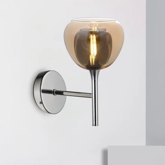 CANDEEIRO DE PAREDE 1 LUZ VIDRO EXTERIOR ÂMBAR INTERIOR FUMADO NOLINA