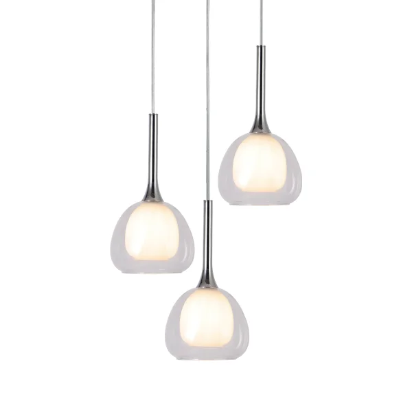 CANDEEIRO DE TECTO 3 LUZES VIDRO EXTERIOR TRANSPARENTE INTERIOR BRANCO Ø38 NOLINA