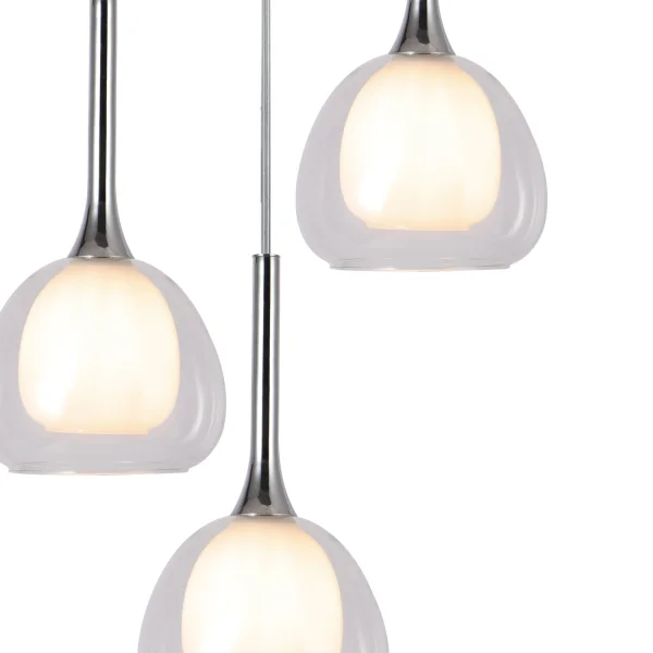 CANDEEIRO DE TECTO 3 LUZES VIDRO EXTERIOR TRANSPARENTE INTERIOR BRANCO Ø38 NOLINA