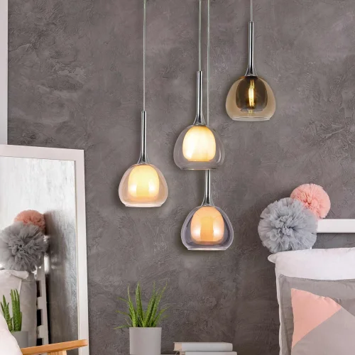 CANDEEIRO DE TECTO 3 LUZES VIDRO EXTERIOR TRANSPARENTE INTERIOR BRANCO Ø38 NOLINA