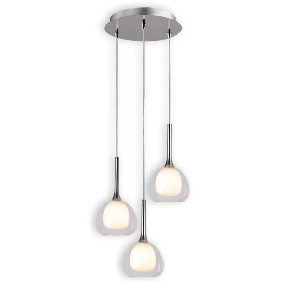 CANDEEIRO DE TECTO 3 LUZES VIDRO EXTERIOR TRANSPARENTE INTERIOR BRANCO Ø38 NOLINA