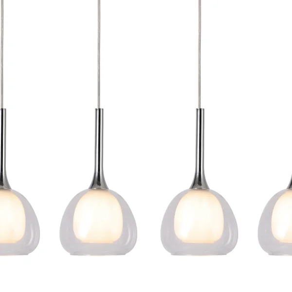 CANDEEIRO DE TECTO 4 LUZES VIDRO EXTERIOR TRANSPARENTE INTERIOR BRANCO NOLINA