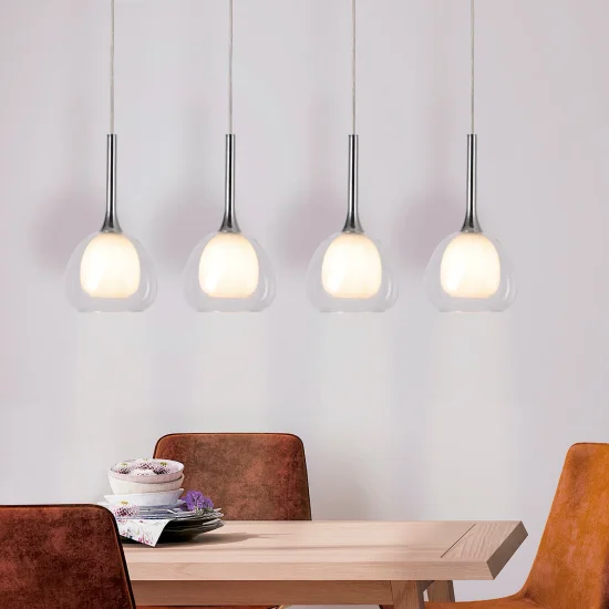 CANDEEIRO DE TECTO 4 LUZES VIDRO EXTERIOR TRANSPARENTE INTERIOR BRANCO NOLINA