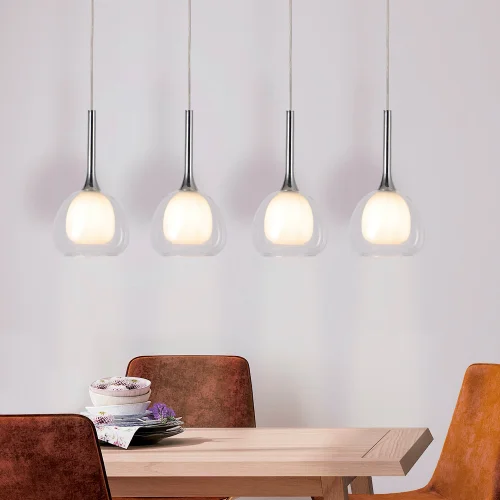 CANDEEIRO DE TECTO 4 LUZES VIDRO EXTERIOR TRANSPARENTE INTERIOR BRANCO NOLINA