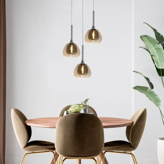 CANDEEIRO DE TETO 3 LUZES VIDRO EXTERIOR ÂMBAR VIDRO INTERIOR FUMADO Ø38 NOLINA