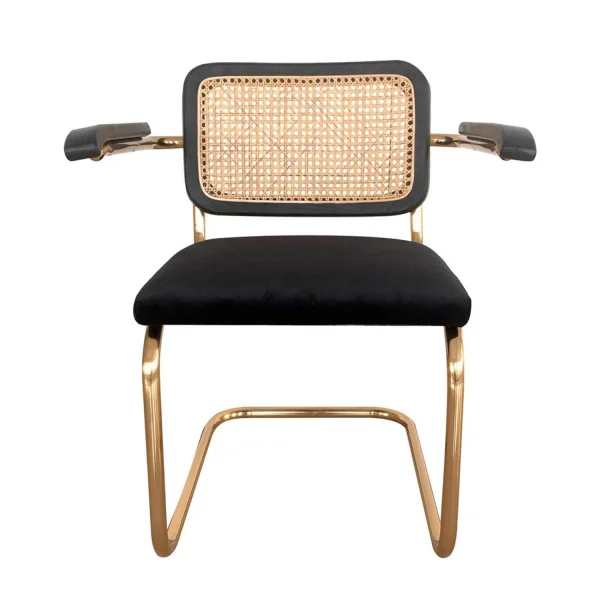 CADEIRA WEBSTER COM APOIOS DE BRAÇOS VELUDO PRETO PATAS DORADAS