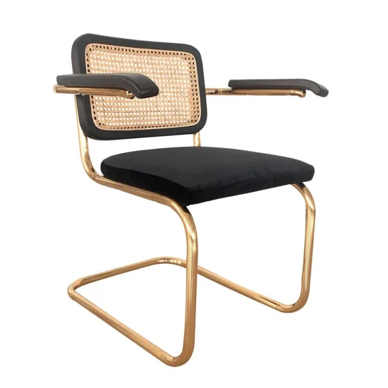 CADEIRA WEBSTER COM APOIOS DE BRAÇOS VELUDO PRETO PATAS DORADAS 2