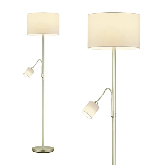 CANDEEIRO DE PÉ COM FLEXO METAL LATÃO ANTIGO ABAJUR BRANCO BROOME