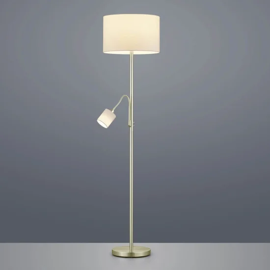 CANDEEIRO DE PÉ COM FLEXO METAL LATÃO ANTIGO ABAJUR BRANCO BROOME 2