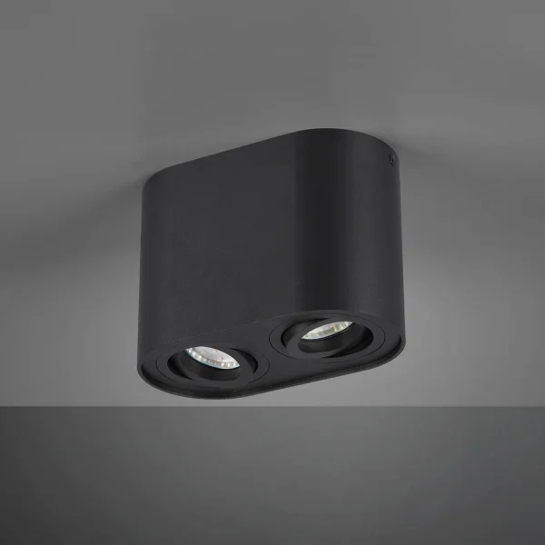 PLAFON DE TECTO 2 LUZES COM BASCULAMENTO METAL PRETO GU10 FORTUNE