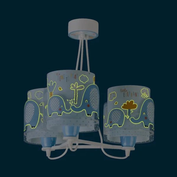 CANDEEIRO DE TECTO 3 LUZES LITTLE ELEPHANT AZUL