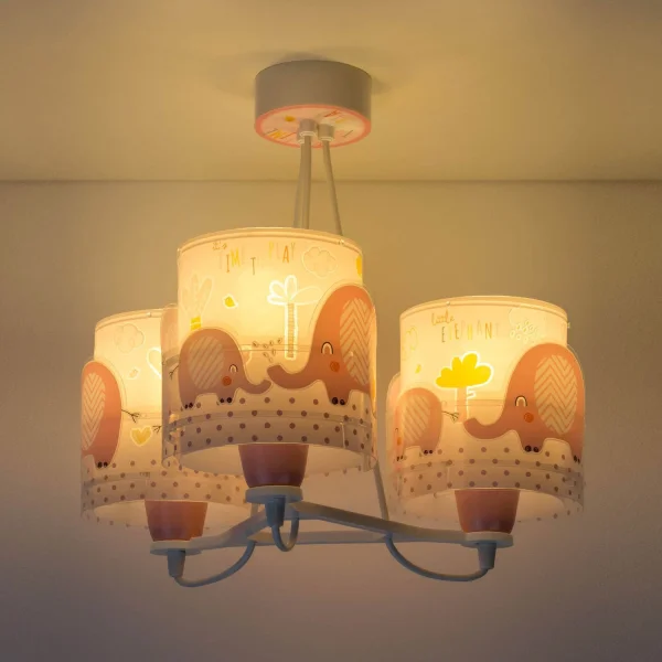 CANDEEIRO DE TECTO 3 LUZES LITTLE ELEPHANT ROSA