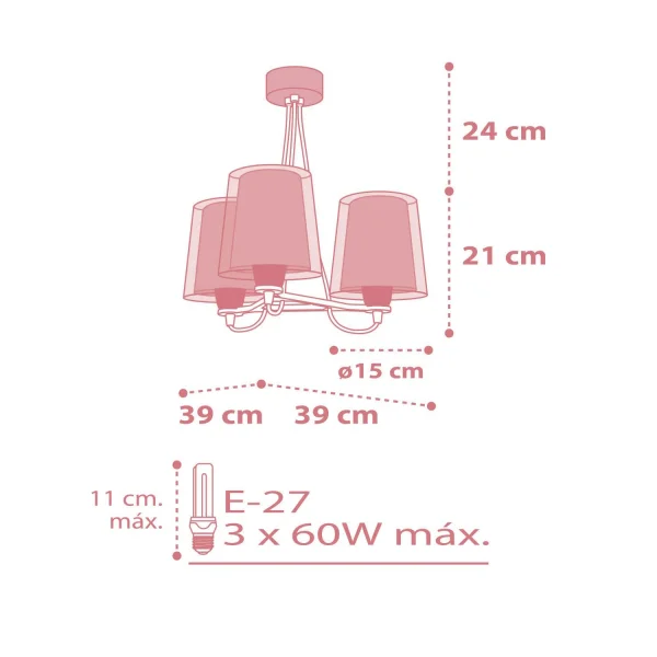 CANDEEIRO DE TECTO 3 LUZES LIGHT FEELING ROSA