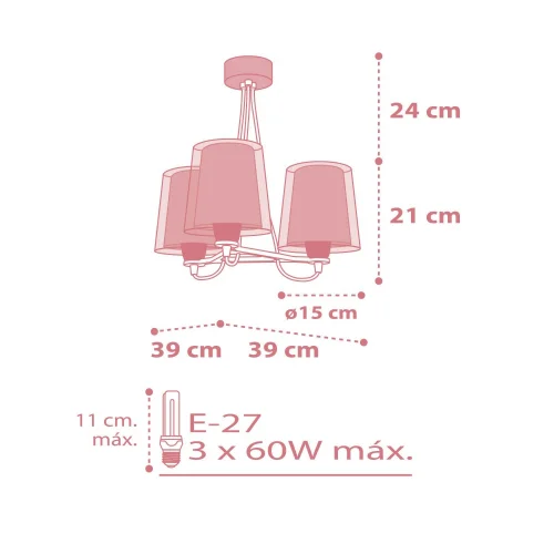 CANDEEIRO DE TECTO 3 LUZES LIGHT FEELING ROSA