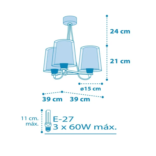 CANDEEIRO DE TECTO 3 LUZES LIGHT FEELING AZUL CANDEEIRO DE TECTO 3 LUZES LIGHT FEELING AZUL