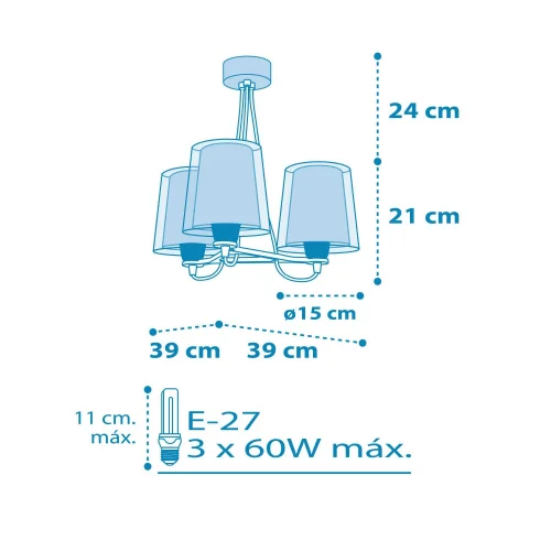 CANDEEIRO DE TECTO 3 LUZES LIGHT FEELING AZUL CANDEEIRO DE TECTO 3 LUZES LIGHT FEELING AZUL