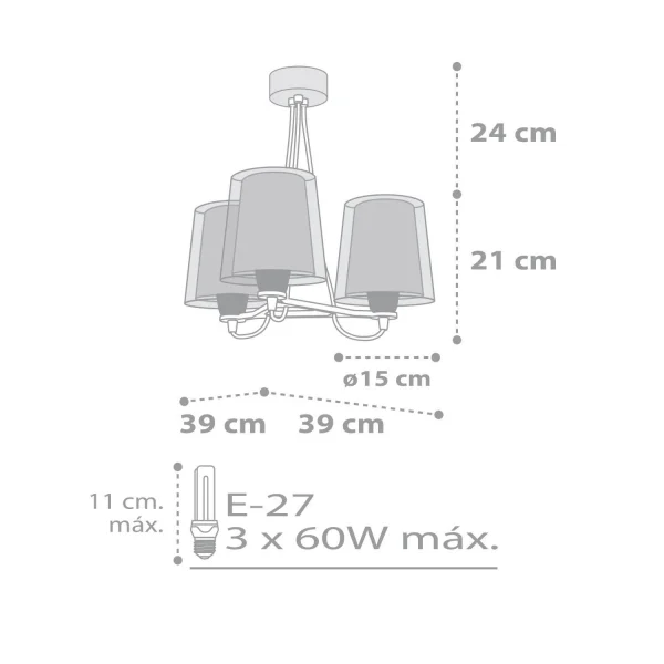 CANDEEIRO DE TECTO 3 LUZES LIGHT FEELING CINZENTO