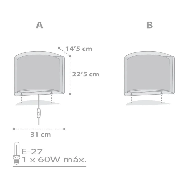 CANDEEIRO DE PAREDE LIGHT FEELING CINZENTO