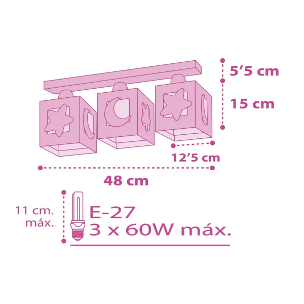 CANDEEIRO DE TECTO 3 LUZES LUNA ROSA