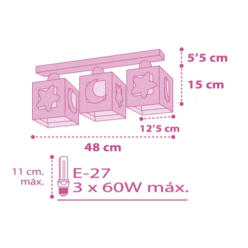 CANDEEIRO DE TECTO 3 LUZES LUNA ROSA